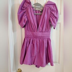 Express Pink Purple Puff-Sleeve V-Neck Romper